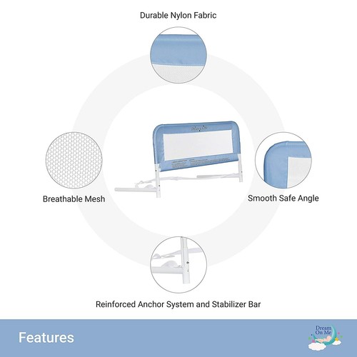 Dream On Me Hide Away Safety Bed Rail for Kids Baby Security Mesh Blue - Picture 3 of 7