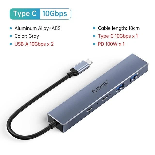 ORICO USB C Hub Type C to USB Hub Adapter Splitter USB 3.2 Gen 2 w/ 4 USB Ports