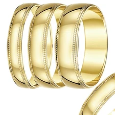 3mm-8mm 9ct Yellow Gold Heavy Weight D Shaped Milgrain Edge Wedding Band