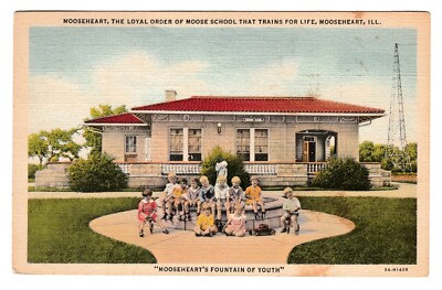 MOOSEHEART'S FOUNTAIN OF YOUTH Loyal Order of Moose School Initiation Vtg Linen