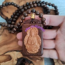 108 Natural Wood Beads Blessing Necklace Guan Yin Buddha Lucky Jewelry Pendant