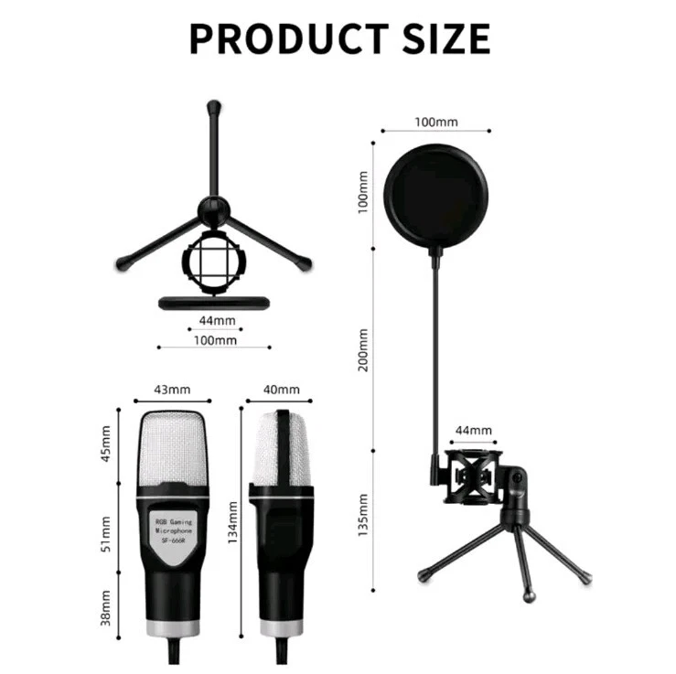 USB Condenser Microphone for PC, Laptop RGB Gaming Mic for Streaming, Podcast US - Image 2 of 4