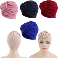 Ladies Muslim Turban Cotton/Spandex Caps Solid Color Headscarves Hats Bonnet