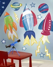 Rocket Space Wallies Big Peel & Stick Vinyl Murals