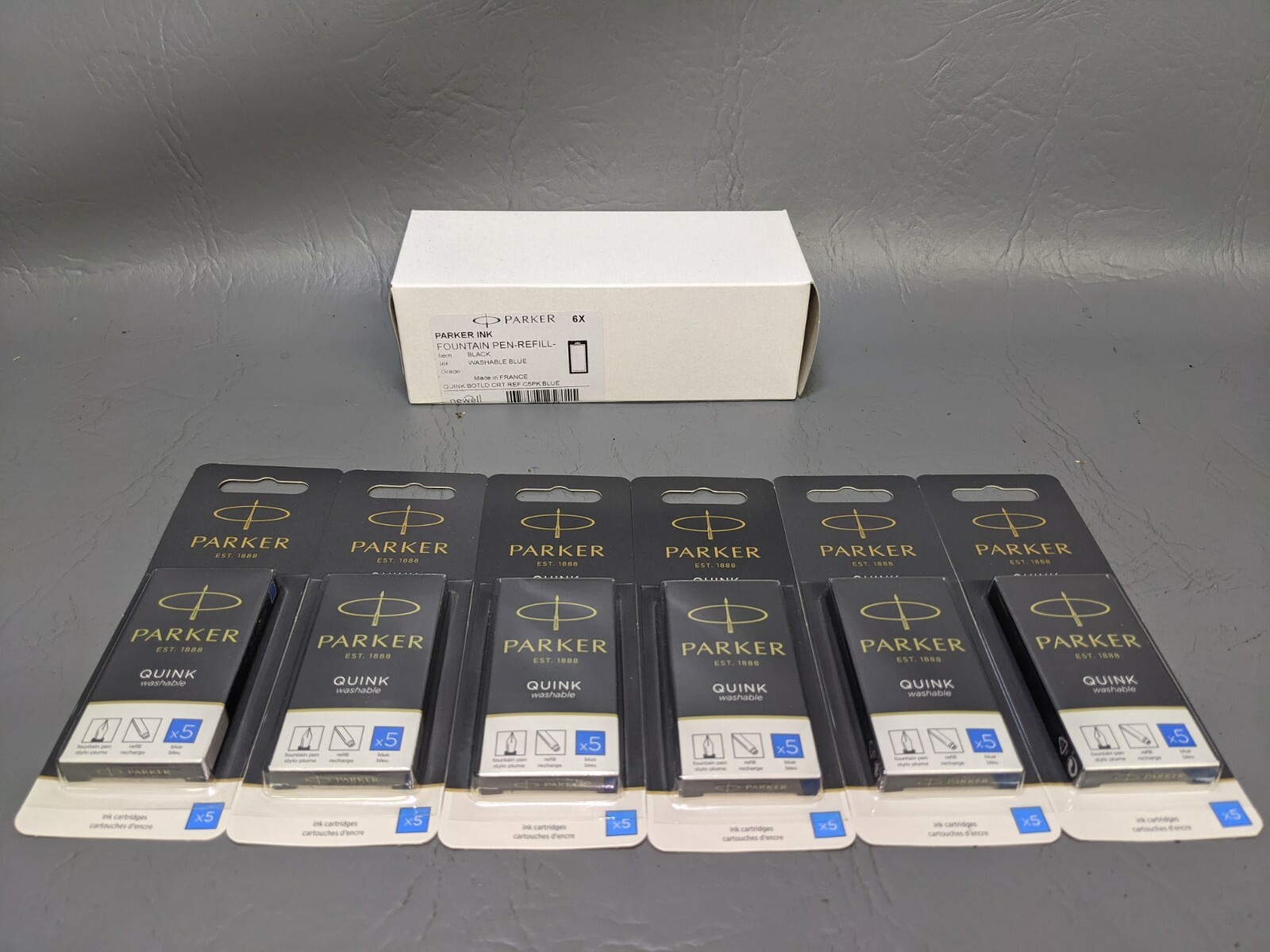 Lot of 6 PARKER QUINK Long Fountain Pen Ink Refill Cartridges Blue 5