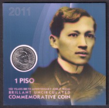 2011 One Piso JOSE RIZAL 150 Years Birth Anniversary Commemorative Coin