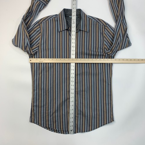 Johnston & Murphy Shirt Mens M Medium SLIM Fit Grey Striped Snap Button Dress - Picture 6 of 9
