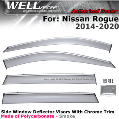 WELLvisors For Nissan Rogue 14-20 Side Clip on Window Visors Chrome