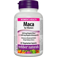 Webber Naturals Maca for Women 1650 mg Organic 3600mg Ashwagandha 60 pcs NEW