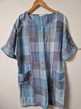 Nomads Lagenlook Boxy Relaxed Fit Cotton Check Dress Size 10