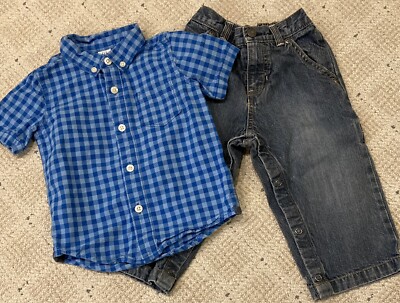 Baby Gap Button Up Shirt Carters Denim Blue Jeans 18-24m Baby