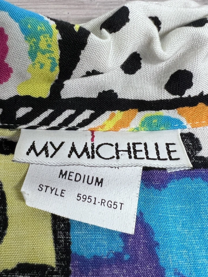 Blusa Camisa My Michelle Vintage Años 90 Para Mujer Arte Abstracto Abotonada Talla M Colorida Foto 4 de 4
