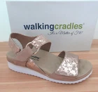 WALKING CRADLES Huntley Womens 8.5 M Taupe Leather Gold Metallic Wedge Sandals