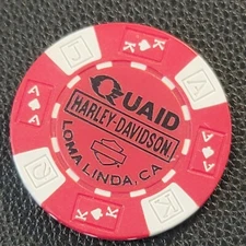QUAID HD ~ LOMA LINDA, CALIFORNIA ~ (Red AKQJ) Harley Davidson Poker Chip
