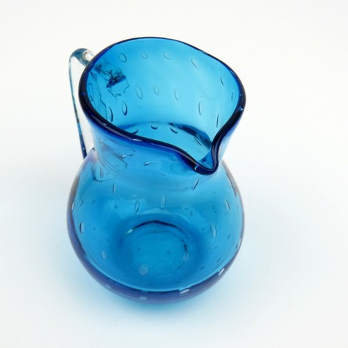 Vintage Miniature Pilgrim 4" T Pitcher Blue Controlled Bubble Hand Blown Glass - Picture 4 of 6