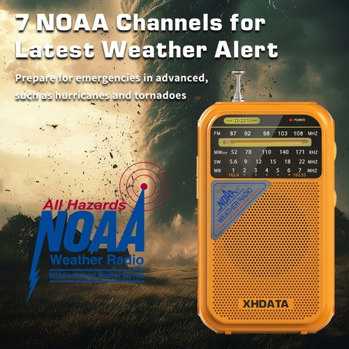 XHDATA D221 Pocket Radio AM FM SW WB NOAA Bands Weather Warning Radio Receiver - Picture 2 of 38