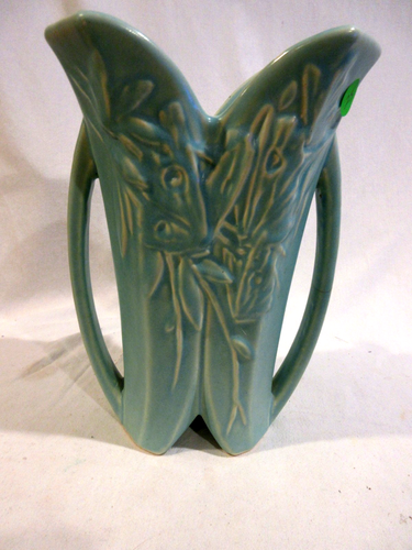McCoy 1940's Pottery 10" Butterfly Vase-Aqua - Picture 2 of 5