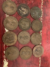 12x Circulated Old English 1 Penny Coins King George V And Queen Elizabeth II