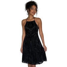 Francesca’s Floral Burnout Velvet Little Black Halter Mini Dress Size M Gothic