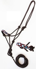 Nylon Horse Braided Rope HALTER Beaded Noseband Lead Rope 606RT