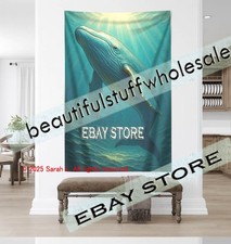 Whale ocean wall tapestry serene sea decor home print art 59X82 in
