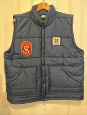 VTG Horizon USA Made XL Puffer Vest Navy Blue Snap Button Nylon 2 VTG Patches