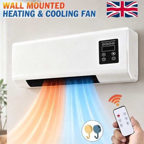 2-in-1 Wall Mounted Heater Fan Combo Electric Cooling Heating w/Remote Timer UK