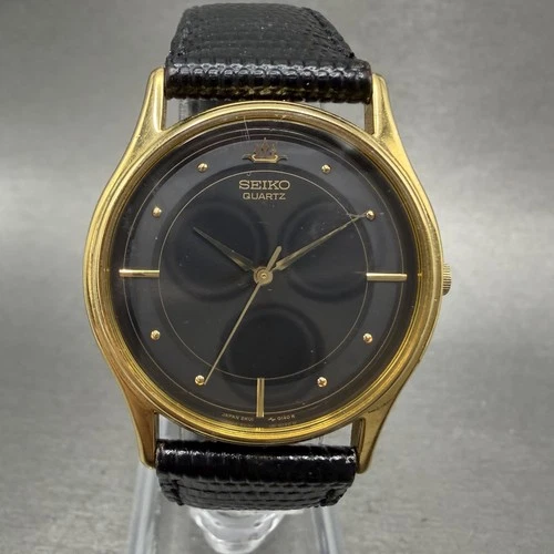 Seiko Watch Men 32mm Black Dial Gold Tone Round Vintage 2k01-0010 New Battery