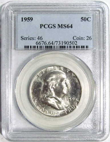1959 FRANKLIN Silver Half Dollar PCGS MS 64