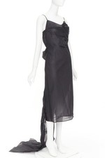 PRADA 2023 Runway black crinkled Re-Nylon crepe rosette draped slip gown IT38 XS