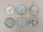 Lot of 6 pre 1964 US Washington Quarters 90 Percent Silver Coins 1935 - 1964