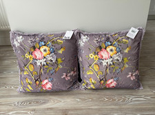 2 x V&A Cushion Sofa Kilburn Floral Purple Lilac Velvet 45 x 45cm - BNWT £80