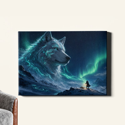 Aurora Arctic Wolf Spirit Guardian Framed Wall Art 18x12inch