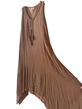 Style & Co Cocoa Brown Sleeveless Boho Midi Dress V-Neck Tassel Details Sz L