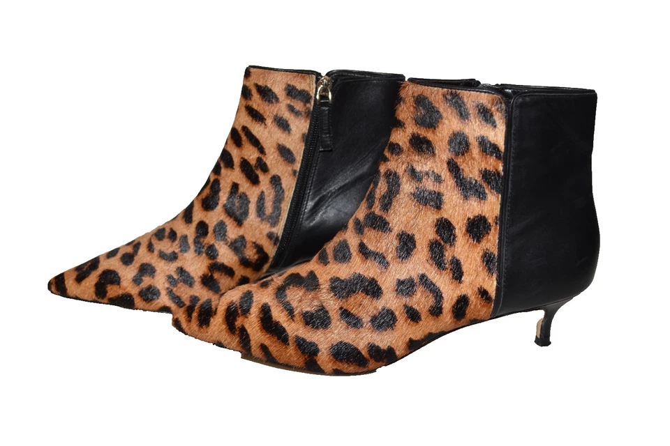 Botines Talbots de cuero negro con estampado de leopardo de piel con tacón de gatito para mujer 9,5 M Foto 3 de 4