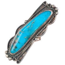 sz6 Long vintage Navajo sterling silver abstract turquoise ring