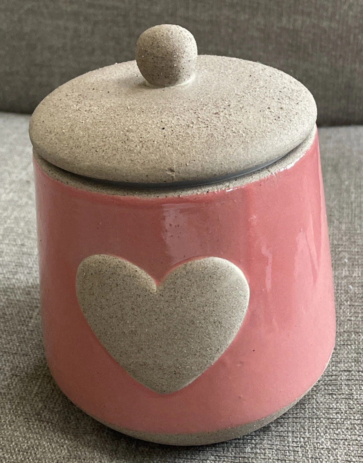 Pier 1 Imports 7-inch Pink Textured Stoneware Heart Design Storage Canister