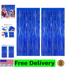 2 Pack Dark Blue Foil Curtain Backdrop Birthday Party Decorations