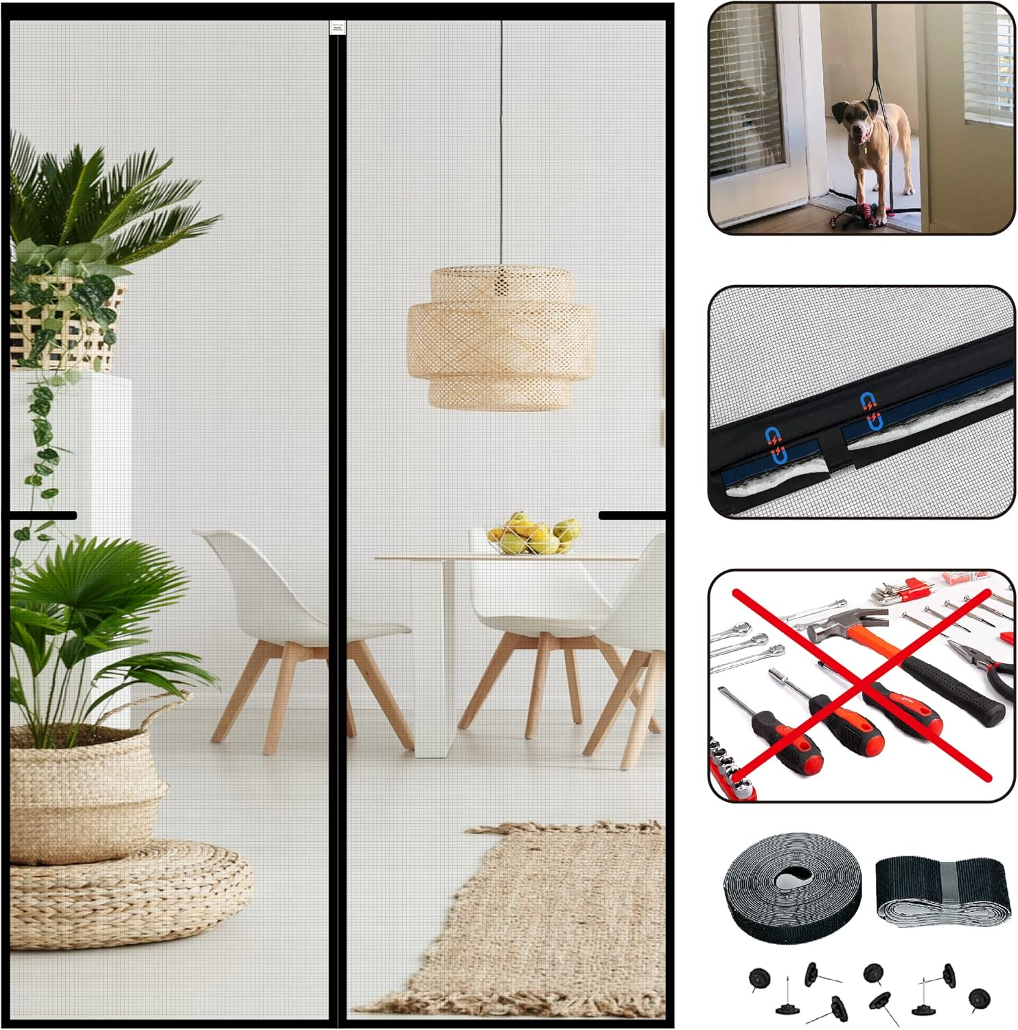 Screen Door Mesh Magnetic Closure 36 X 80 Inch, Self Closing Fiberglass Mosquito