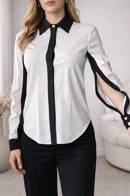 Cristinaeffe Milano Italian Blouse Size 42 White Black Pinstripe Designer Shirt