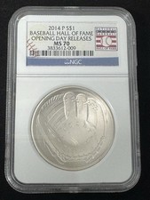 2014 P Silver $1 Baseball Hall Of Fame Opening Day Release NGC MS70 +OGP & Certs