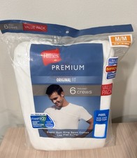 Hanes Premium 6pk Tagless Crew Neck T-Shirt Original Fit Men's M White NEW