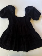 American Eagle Babydoll Dress Womens L Black Smocked Puff Sleeve Corduroy Mini