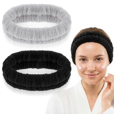 2 Pack Spa Headbands Elastic Flannel Makeup Hair Band for Face Washing Women