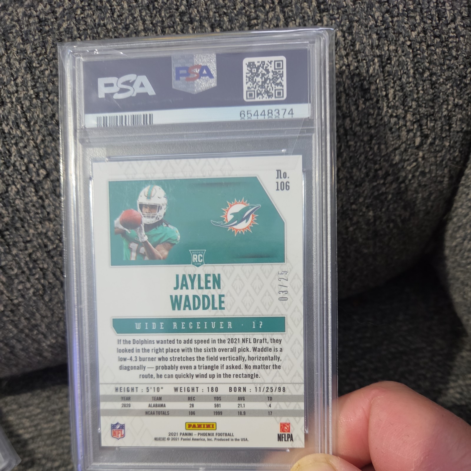 2021 Panini Phoenix - Rookie Jaylen Waddle #106 Green Lazer /25 (RC) view 4