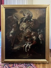 Importante Tela Luca Giordano Sacra Famiglia Dipinto Napoli Settecento Antico