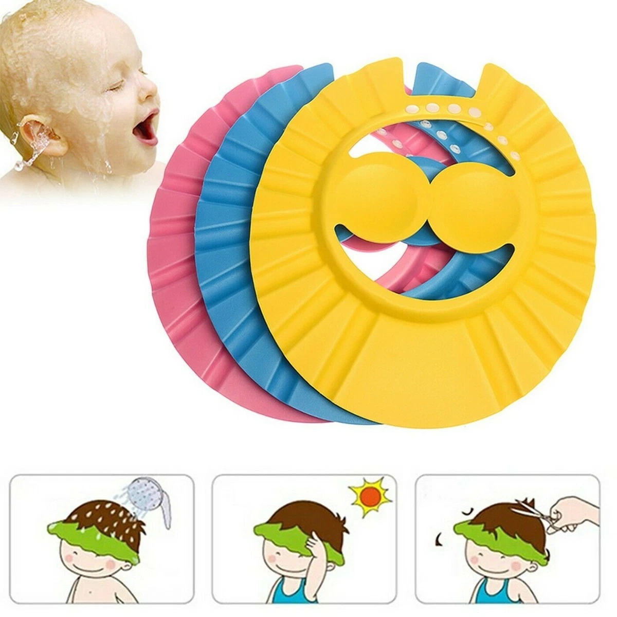 Verstellbare Baby Kinder Shampoo Bad Dusche Mütze Kappe Waschen Haare Wasserdicht Schild