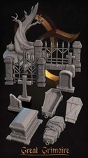 Cemetery Scatter Set, Tree, Tombstone, Coffin, Gate, Fence Tabletop Gaming 3D