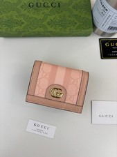 GuCCi Ophidia Card Case Wallet GG Supreme Pink Leather Gold Double 523155