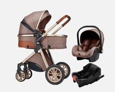 3 in 1 Baby Stroller Travel System w/ ISOFIX Base | Lightweight Newborn KHAKI
